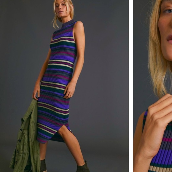 Anthropologie NWT Anne Ribbed MIDI Dress Size XSP. - Picture 2 of 16